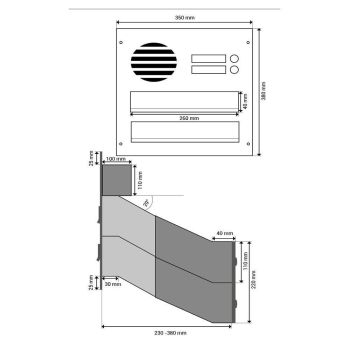 D-041 Sistema di cassette per le lettere a 2 unità da parete con schermo citofonico in RAL in RAL 7016