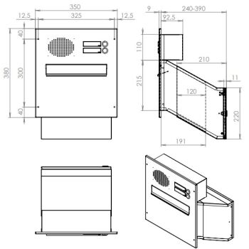 XXL Mauerdurchwurf Briefkasten mit Sprechsieb - Tiefe 23-38 cm - D-241