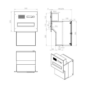 F-046 Wall-through letterbox with bells, intercom with audio module