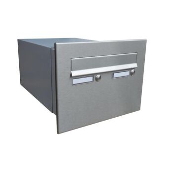 XXL Edelstahl Mauerdurchwurf Briefkasten mit 2 Tastern - T: 39-62 cm - B-242