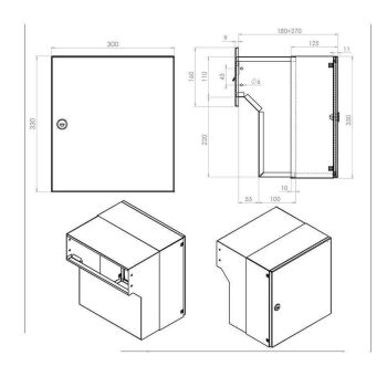 Mauerdurchwurf Briefkasten in RAL 9005 mit Klingel - T: 18-27 cm - F-04