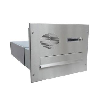 Edelstahl Mauerdurchwurf Briefkasten mit Sprechsieb - T: 39-62 cm- B-042