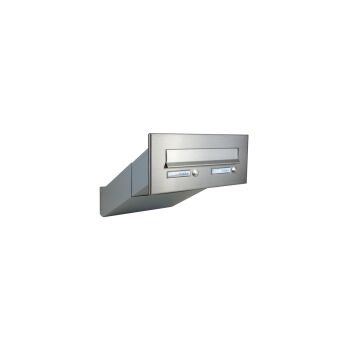 D-04 Cassetta postale 2 posti passante a muro in acciaio inox con 2 campanelli (profondità: 35-50 cm)