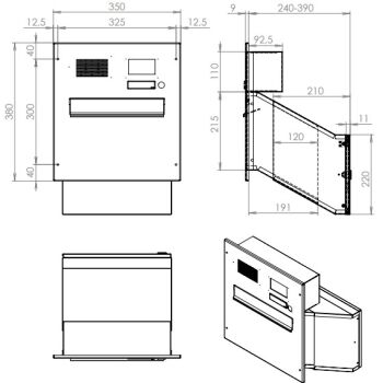 XXL Kamera Mauerdurchwurf Briefkasten - Tiefe 23-38 cm -...