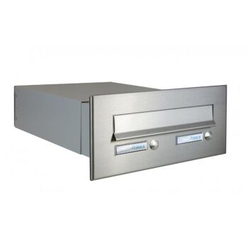 Edelstahl Mauerdurchwurf Briefkasten mit 2 Tastern - T: 39-62 cm- B-042