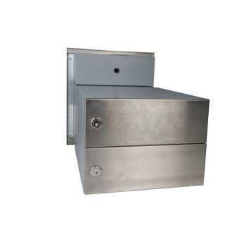 2er Edelstahl Mauerdurchwurf Briefkastenanlage mit Sprechsieb - T: 39-62 cm- B-042