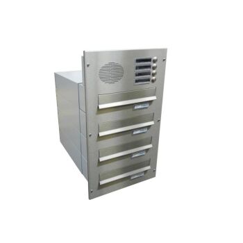 4er Edelstahl Mauerdurchwurf Briefkastenanlage mit Sprechsieb - T: 39-62 cm- B-042