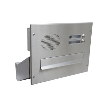 Edelstahl Mauerdurchwurf Briefkasten mit Sprechsieb mit 2 Tastern - T: 23-38 cm - D-041
