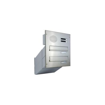 2er Edelstahl Mauerdurchwurf Briefkastenanlage mit Sprechsieb - T: 23-38 cm - D-041