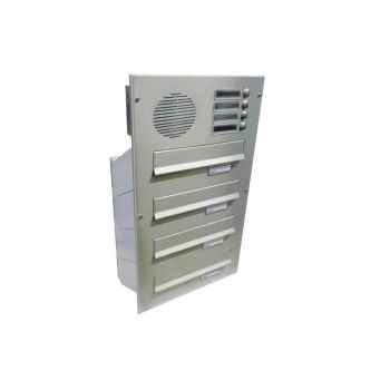 D-041 4-piece stainless steel wall-mounted letterbox with bells & intercom screen
