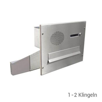 Edelstahl Mauerdurchwurf Briefkasten mit Sprechsieb & 2 Tastern - T: 33-50 cm - D-042