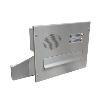Edelstahl Mauerdurchwurf Briefkasten mit Sprechsieb & 2 Tastern - T: 33-50 cm - D-042
