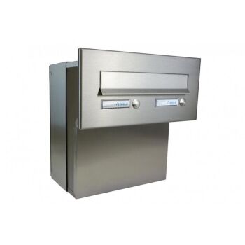 F-04 Cassetta postale passante a muro completamente in acciaio inox con 2 targhette portanome e 2 campanelli (profondità: 18-27 cm)