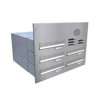 5er Edelstahl Mauerdurchwurf Briefkastenanlage mit Sprechsieb - T: 39-62 cm- B-042