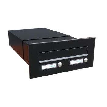 Mauerdurchwurf Briefkasten in RAL 9005 mit 2 Tastern - T: 39 - 62 cm