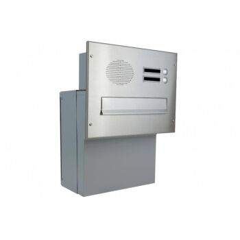 Edelstahl Mauerdurchwurf Briefkasten mit Sprechsieb und 2 Tastern - T: 18-27 cm - F-04