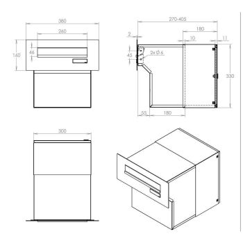 FLAT Design XXL cassetta per le lettere passante a parete in acciaio inox FX-042 (profondità: 27-40,5 cm)