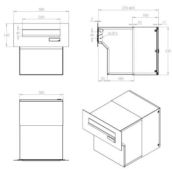 FLAT Design XXL cassetta per le lettere passante a parete in acciaio inox FX-042 (profondità: 27-40,5 cm) senza targhetta portanome