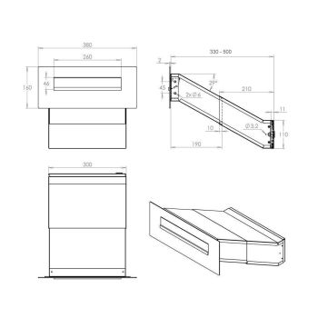 FLAT Design Mauerdurchwurf Briefkasten DX-042 in RAL 7016 (Tiefe: 33-50 cm)