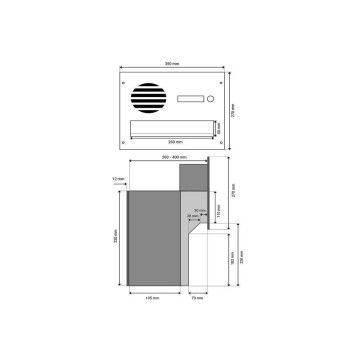 F-042 XXL Mauerdurchwurf Briefkasten mit Sprechsieb, 2 Klingeln in RAL 7016 und ABB Gegensprechanlage