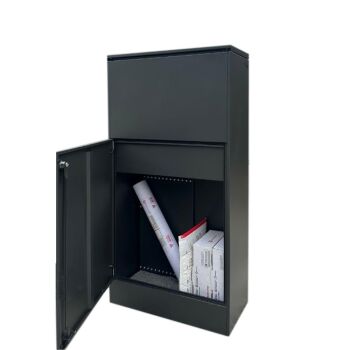 KARL freistehender Paketkasten in RAL 7016 / Holzoptik