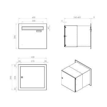 XXL Edelstahl Mauerdurchwurf Briefkasten - T: 24,5-40 cm - A-042