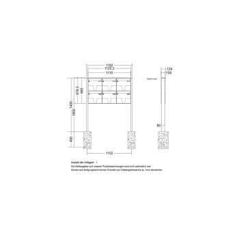 LEABOX 6er freistehende Briefkastenanlage in V2A Edelstahl (einbetonieren) - LEA3