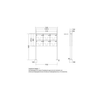 LEABOX 6er freistehende Briefkastenanlage in V2A Edelstahl (Fußplatten) - LEA3