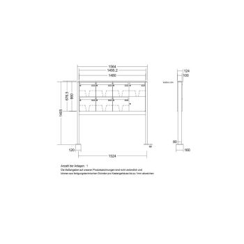 LEABOX 7er freistehende Briefkastenanlage in V2A Edelstahl (Fußplatten) - LEA3