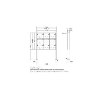 LEABOX 9er freistehende Briefkastenanlage in V2A Edelstahl (Fußplatten) - LEA3