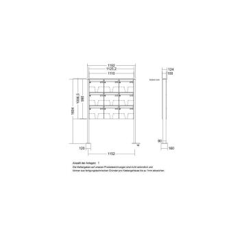 Leabox free-standing mailbox system in RAL DB 703 iron mica 9 base plates