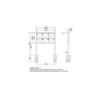 LEABOX 6er freistehende Briefkastenanlage in RAL 6005 (einbetonieren) - LEA3