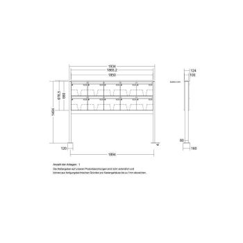 Leabox freestanding mailbox system in RAL 8017 chocolate brown 10 base plates