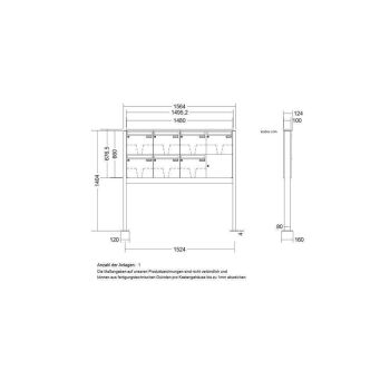 LEABOX 7er freistehende Briefkastenanlage in RAL 8028 (Fußplatten) - LEA3