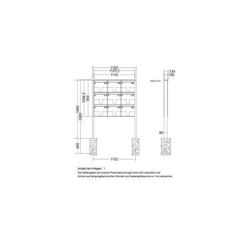 LEABOX 9er freistehende Briefkastenanlage in RAL 9006 (einbetonieren) - LEA3
