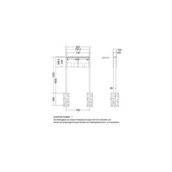 LEABOX 2er freistehende Briefkastenanlage in RAL 9007 (einbetonieren) - LEA3