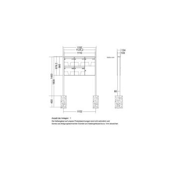 LEABOX 5er freistehende Briefkastenanlage in RAL 9007 (einbetonieren) - LEA3