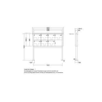 LEABOX 7er freistehende Briefkastenanlage in V2A Edelstahl (Fußplatten) - LEA2