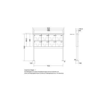 Leabox freestanding letterbox system in stainless steel 8 base plates
