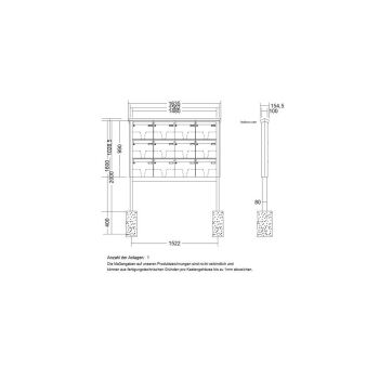 LEABOX 12er freistehende Briefkastenanlage in V2A Edelstahl (einbetonieren) - LEA2