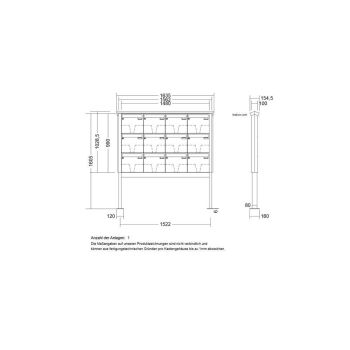LEABOX 12er freistehende Briefkastenanlage in V2A Edelstahl (Fußplatten) - LEA2