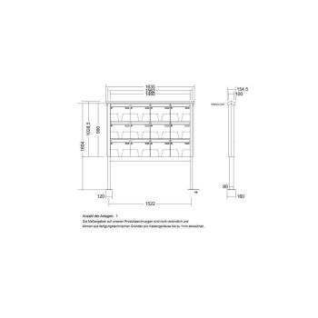 Leabox free-standing mailbox system in RAL DB 703 iron mica 12 base plates