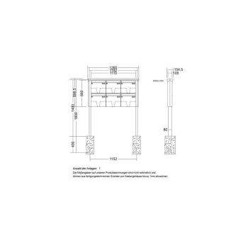 LEABOX 6er freistehende Briefkastenanlage in RAL 7016 (einbetonieren) - LEA20
