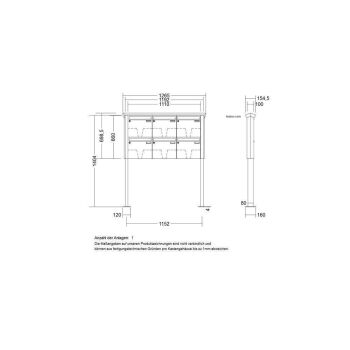 LEABOX 6er freistehende Briefkastenanlage in RAL 7016 (Fußplatten) - LEA20