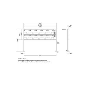 LEABOX 10er freistehende Briefkastenanlage mit Sprechfeld in V2A Edelstahl (Fußplatten) - LEA3