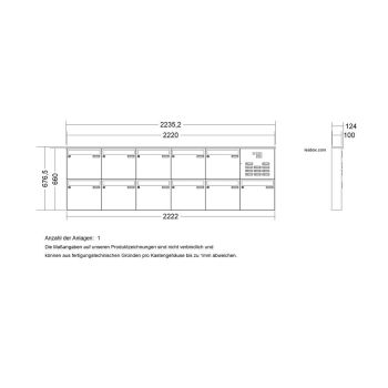 LEABOX 11er freistehende Briefkastenanlage mit Sprechfeld in V2A Edelstahl (Fußplatten) - LEA3