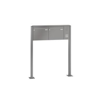 Leabox freestanding mailbox system with speech field in RAL 6005 moss green 2 base plates