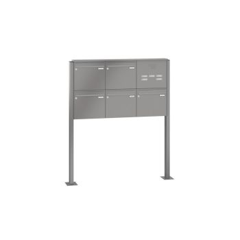 Leabox freestanding mailbox system with speech field in RAL 6005 moss green 5 base plates