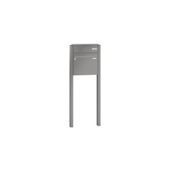 Leabox free-standing mailbox system with speech field in RAL 9006 white aluminium 1 concrete