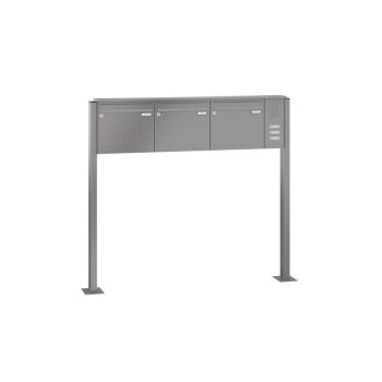 LEABOX 3er freistehende Briefkastenanlage mit Sprechfeld in RAL 9007 (Fußplatten) - LEA3